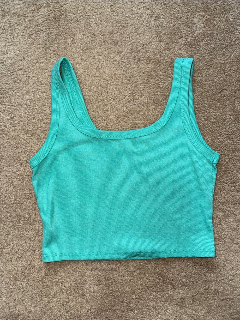 Sleeveless Ribbed Crop Tank - Aqua Green